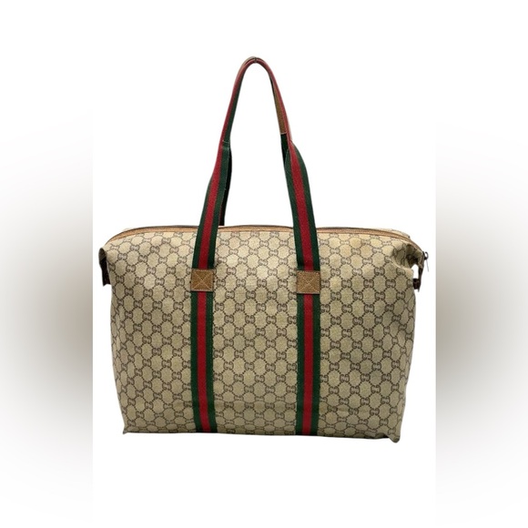 🤩NEW ITEM 🚨💰LUX GUCCI PLUS PVC SHERRY TAN LINE LARGE BAG - Picture 2 of 16